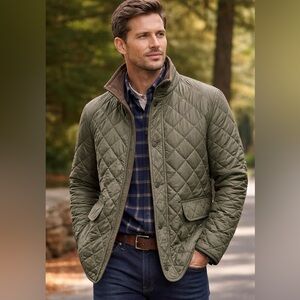 Peter Millar Suffolk Quilted Travel Coat Olive Green Men’s Medium Luxury Jacket